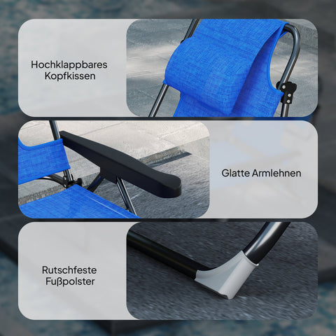 Rootz Sun Lounger - Garden Loungers - Relax Lounger - Weather-Resistant and Foldable - 194cm x 72cm x 31cm - Black + Dark Blue