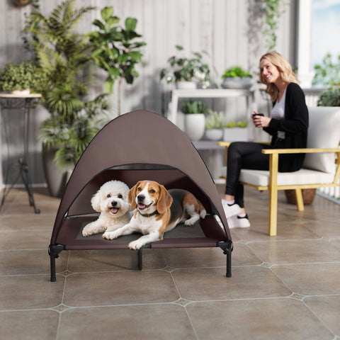 Rootz Elevated Outdoor Dog Bed - Canopy Dog Lounger - Raised Pet Bed - Sun Protection - 91cm x 76cm x 90cm