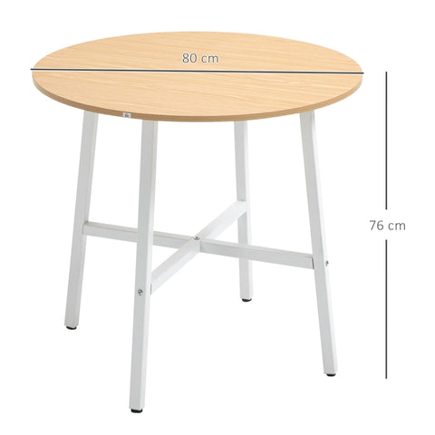 Rootz Dining Table - Round Kitchen Table - Modern Style - Wood Table Top - Sturdy Metal Legs - 80cm x 76cm - Natural Wood & White