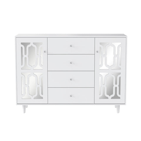 Rootz White Mirrored Sideboard - Luxury Storage Unit - Elegant Cabinet - Crystal Handles - Easy Assembly - 147.5L x 40W x 102H cm