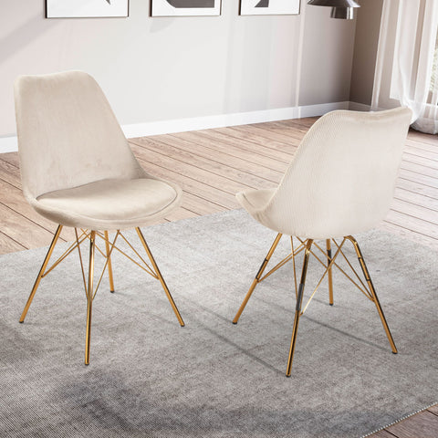 Rootz Dining Chair Set of 2 - Scandinavian Kitchen Chairs - Beige Fabric Chairs - Comfortable & Durable - Non-Squeak Legs - 48cm x 58cm x 85cm