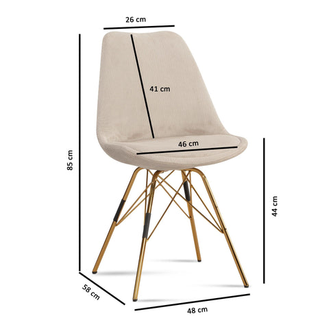Rootz Dining Chair Set of 2 - Scandinavian Kitchen Chairs - Beige Fabric Chairs - Comfortable & Durable - Non-Squeak Legs - 48cm x 58cm x 85cm