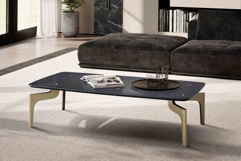 Rootz Modern Design Sofa Table - Rectangular Table - Marble Look - Black & Gold - Large Storage Space - 120cm x 60cm x 30.5cm