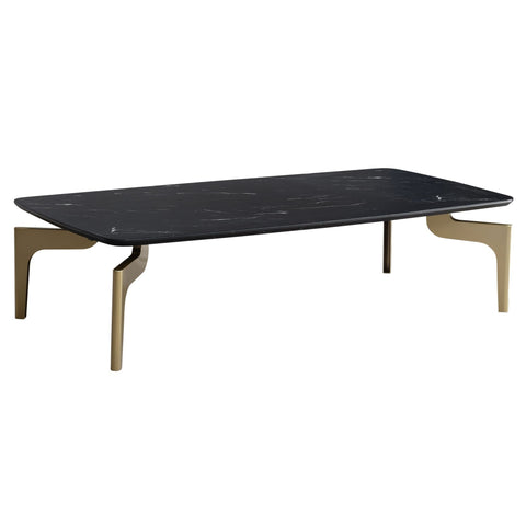 Rootz Modern Design Sofa Table - Rectangular Table - Marble Look - Black & Gold - Large Storage Space - 120cm x 60cm x 30.5cm