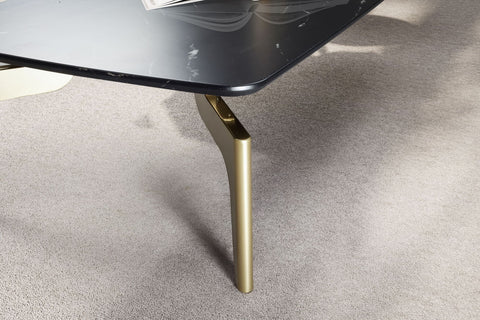Rootz Modern Design Sofa Table - Rectangular Table - Marble Look - Black & Gold - Large Storage Space - 120cm x 60cm x 30.5cm
