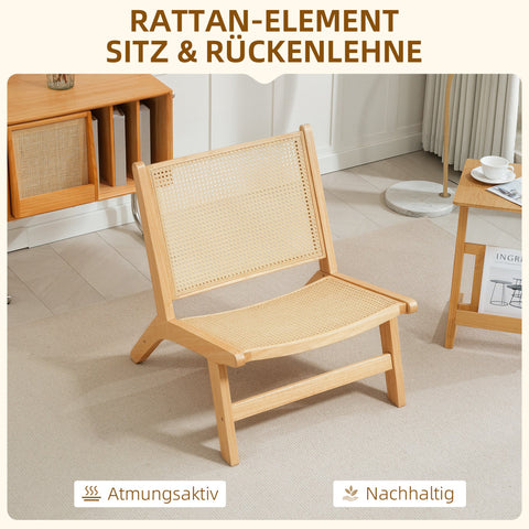 Rootz Rattan Chair - Reading Chair - Wooden Frame - Breathable Design - 64cm x 70cm x 74cm