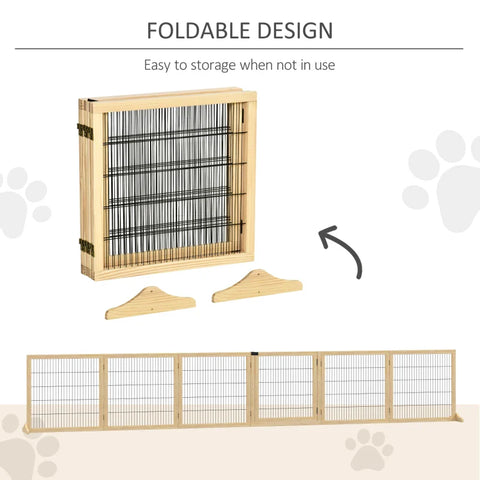 Rootz Pet Gate for Dogs - Pine Wood - Freestanding Dog Safety Barrier  - Two Support Feet - Foldable - Natural - 432 x 36 x 70 cm