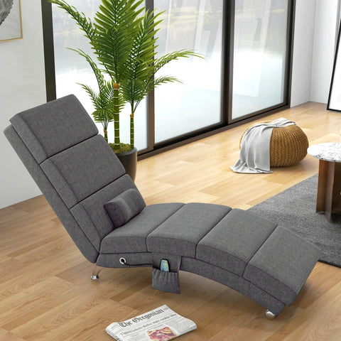 Rootz Massage Chair - Relaxation Chair - Reclining Chair - Floor Chair - Side Pocket - 5 Modes - 8 Vibration Points -  MDF Panels - Steel Frame - Linen Fabric - Gray - 56 x 168 x 84 cm