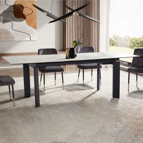 Rootz Modern Large Dining Room Table - Rectangular Marble Look - Extendable Table - Space for 10 - 180-240cm x 95cm x 77cm