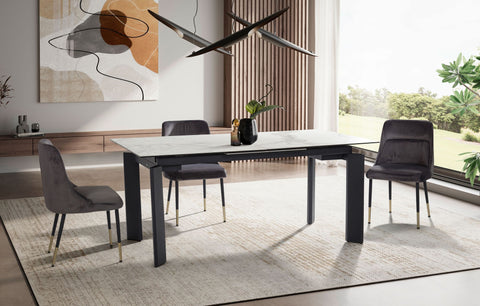 Rootz Modern Large Dining Room Table - Rectangular Marble Look - Extendable Table - Space for 10 - 180-240cm x 95cm x 77cm