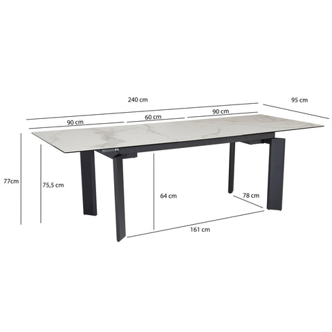 Rootz Modern Large Dining Room Table - Rectangular Marble Look - Extendable Table - Space for 10 - 180-240cm x 95cm x 77cm