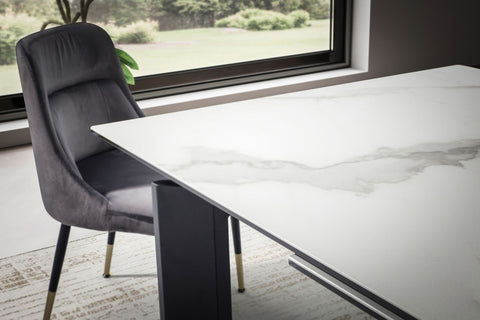 Rootz Modern Large Dining Room Table - Rectangular Marble Look - Extendable Table - Space for 10 - 180-240cm x 95cm x 77cm