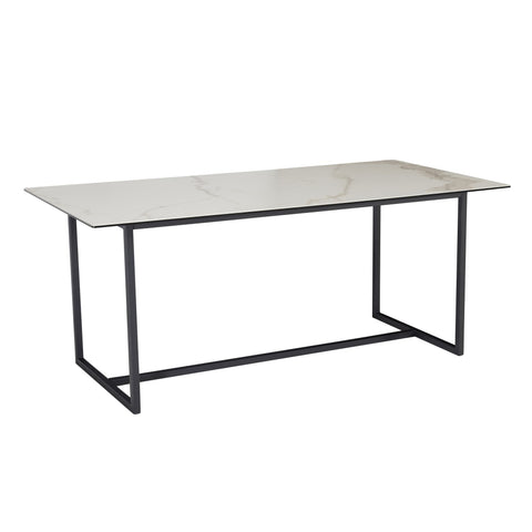 Rootz Large Rectangular Dining Table - Modern Marble Look - Robust Metal Legs - Seats 8 People - 180cm x 90cm x 76cm