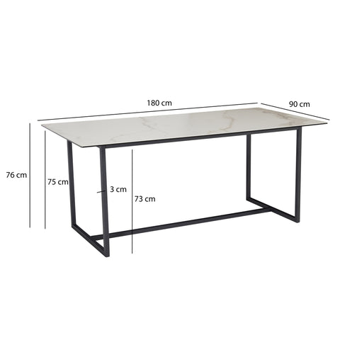 Rootz Large Rectangular Dining Table - Modern Marble Look - Robust Metal Legs - Seats 8 People - 180cm x 90cm x 76cm
