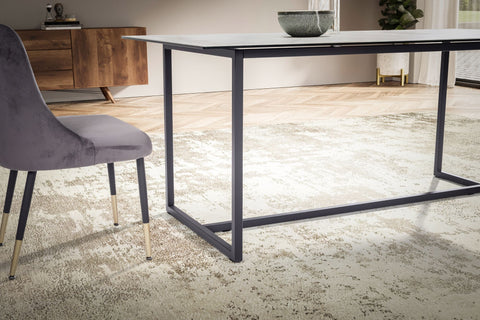 Rootz Large Rectangular Dining Table - Modern Marble Look - Robust Metal Legs - Seats 8 People - 180cm x 90cm x 76cm