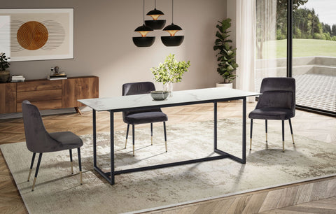 Rootz Large Rectangular Dining Table - Modern Marble Look - Robust Metal Legs - Seats 8 People - 180cm x 90cm x 76cm