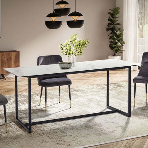 Rootz Large Rectangular Dining Table - Modern Marble Look - Robust Metal Legs - Seats 8 People - 180cm x 90cm x 76cm