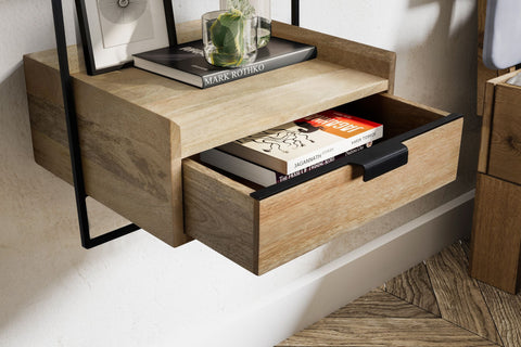 Rootz Modern Design Nightstand - Bedside Table - Wall-mounted Nightstand - Light Walnut - 44cm x 45cm x 35cm