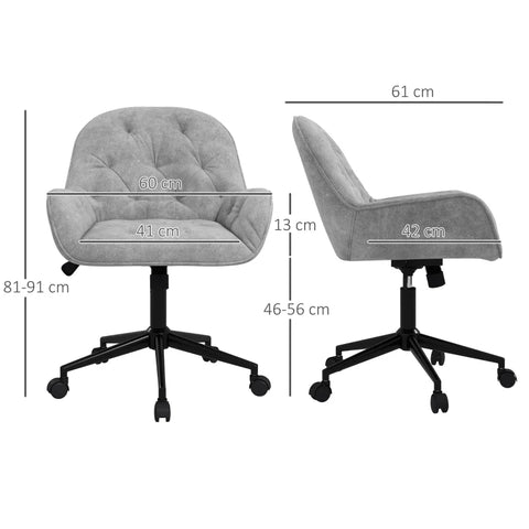 Rootz Office Chair - Desk Chair - Computer Chair - Height Adjustable - Velvety Polyester - Velvet Look - Gray - 60cm x 61cm x 91cm