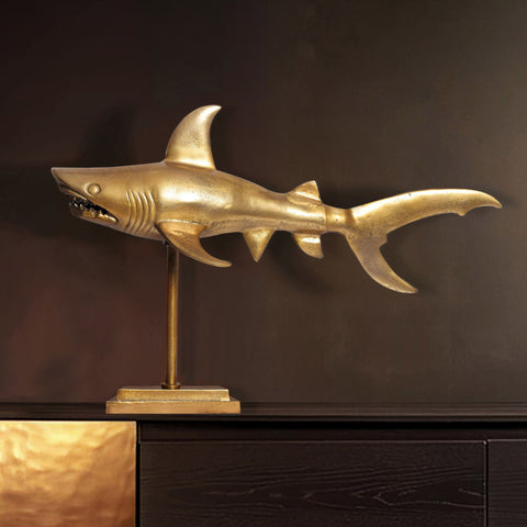 Rootz Modern Decorative Shark Figure - Handcrafted Statue - Unique Gold Sculpture - 70cm x 49cm x 27cm