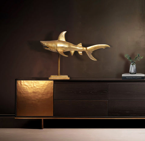 Rootz Modern Decorative Shark Figure - Handcrafted Statue - Unique Gold Sculpture - 70cm x 49cm x 27cm