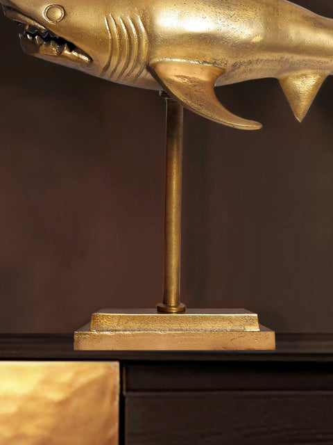 Rootz Modern Decorative Shark Figure - Handcrafted Statue - Unique Gold Sculpture - 70cm x 49cm x 27cm