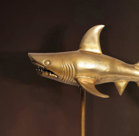 Rootz Modern Decorative Shark Figure - Handcrafted Statue - Unique Gold Sculpture - 70cm x 49cm x 27cm