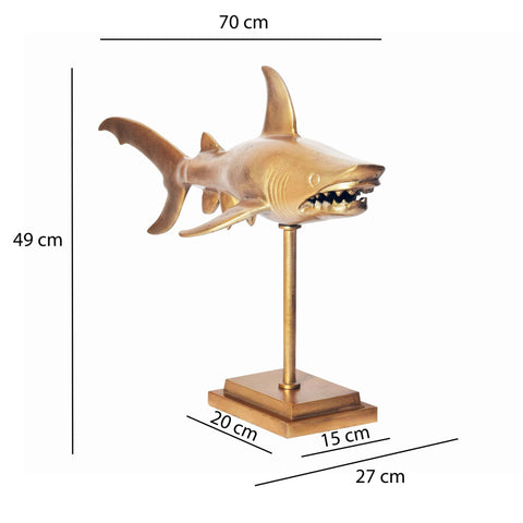 Rootz Modern Decorative Shark Figure - Handcrafted Statue - Unique Gold Sculpture - 70cm x 49cm x 27cm