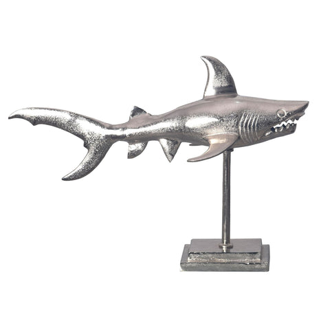 Rootz Decorative Shark Figure - Modern Statue - Unique Handmade Sculpture - Silver Aluminum - 70cm x 49cm x 27cm