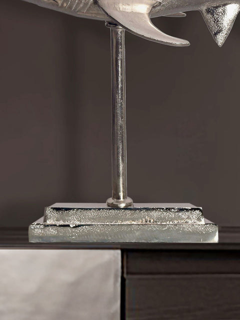 Rootz Decorative Shark Figure - Modern Statue - Unique Handmade Sculpture - Silver Aluminum - 70cm x 49cm x 27cm