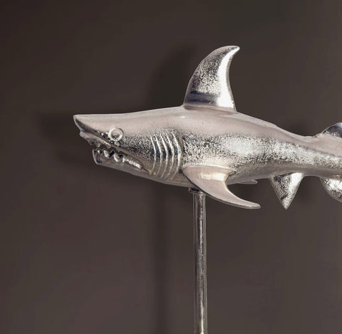 Rootz Decorative Shark Figure - Modern Statue - Unique Handmade Sculpture - Silver Aluminum - 70cm x 49cm x 27cm