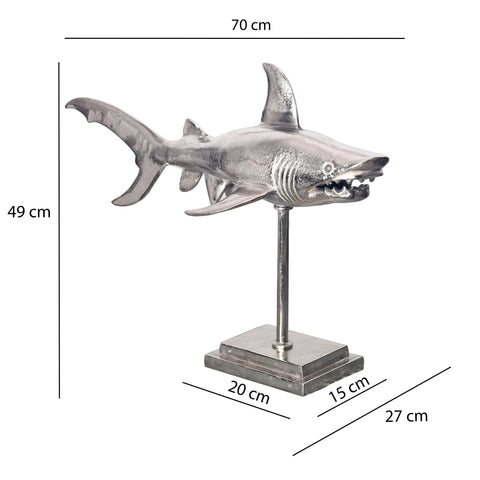 Rootz Decorative Shark Figure - Modern Statue - Unique Handmade Sculpture - Silver Aluminum - 70cm x 49cm x 27cm