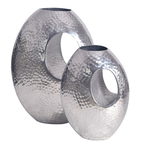 Rootz Decorative Vase Set - Modern Design Vases - Silver Hammered Structure - Handcrafted Unique - 29x39x16.5cm & 22x31x15cm