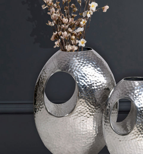 Rootz Decorative Vase Set - Modern Design Vases - Silver Hammered Structure - Handcrafted Unique - 29x39x16.5cm & 22x31x15cm