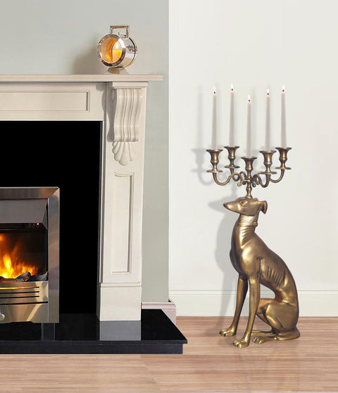 Rootz Decorative Candlestick - Candle Holder - Greyhound Figurine - Unique Design - Handcrafted - 26cm x 69cm x 40cm