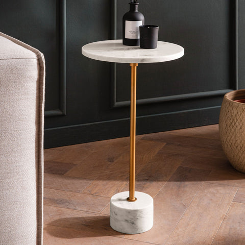 Rootz Round Side Table - Modern Design - Marble End Table - Handmade Unique - Space-Saving 30cm x 30cm x 55.5cm - Protects Floors