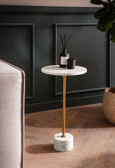 Rootz Round Side Table - Modern Design - Marble End Table - Handmade Unique - Space-Saving 30cm x 30cm x 55.5cm - Protects Floors