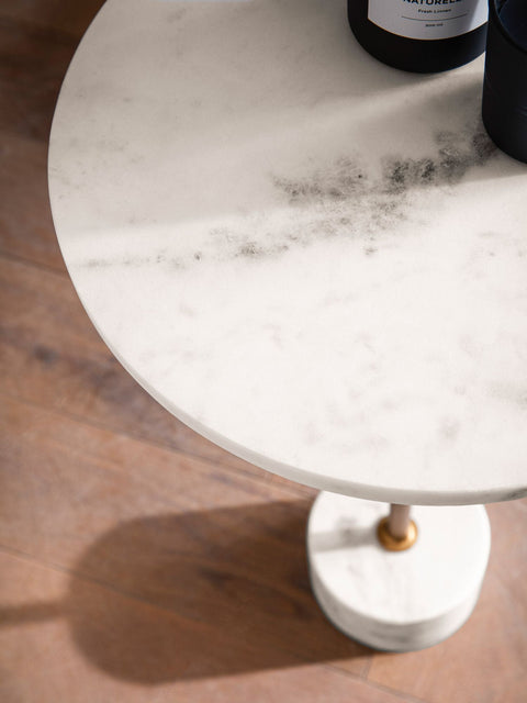 Rootz Round Side Table - Modern Design - Marble End Table - Handmade Unique - Space-Saving 30cm x 30cm x 55.5cm - Protects Floors
