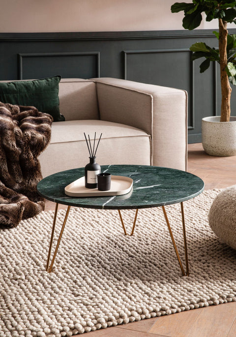 Rootz Round Coffee Table - Modern Coffee Table - Elegant Center Table - Marble Top - 70cm x 70cm x 35cm - Unique Handcrafted Design