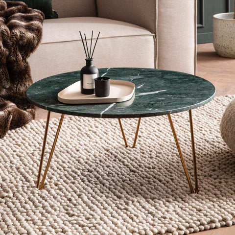 Rootz Round Coffee Table - Modern Coffee Table - Elegant Center Table - Marble Top - 70cm x 70cm x 35cm - Unique Handcrafted Design