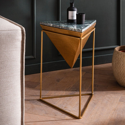 Rootz Triangular Side Table - Modern Side Table - Marble Table - Unique Design - 37cm x 37cm x 53cm
