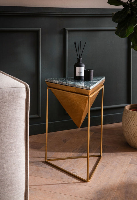 Rootz Triangular Side Table - Modern Side Table - Marble Table - Unique Design - 37cm x 37cm x 53cm
