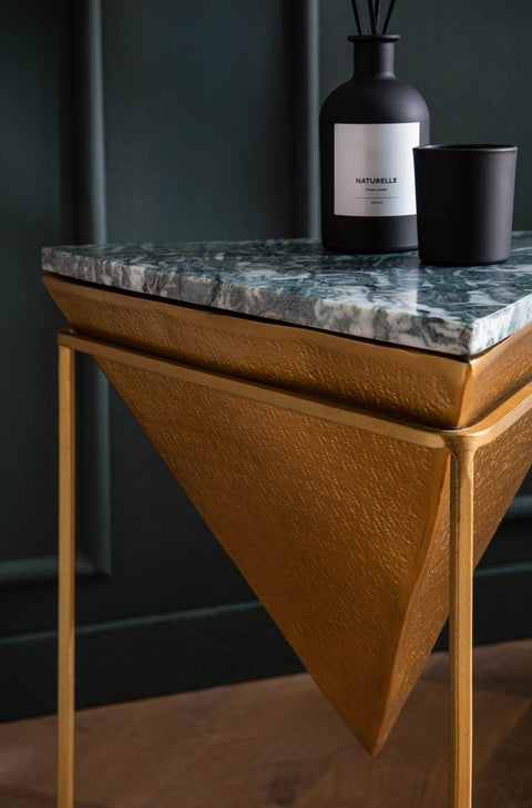 Rootz Triangular Side Table - Modern Side Table - Marble Table - Unique Design - 37cm x 37cm x 53cm