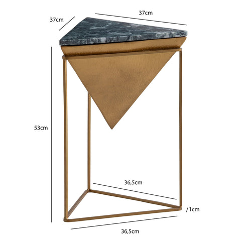 Rootz Triangular Side Table - Modern Side Table - Marble Table - Unique Design - 37cm x 37cm x 53cm