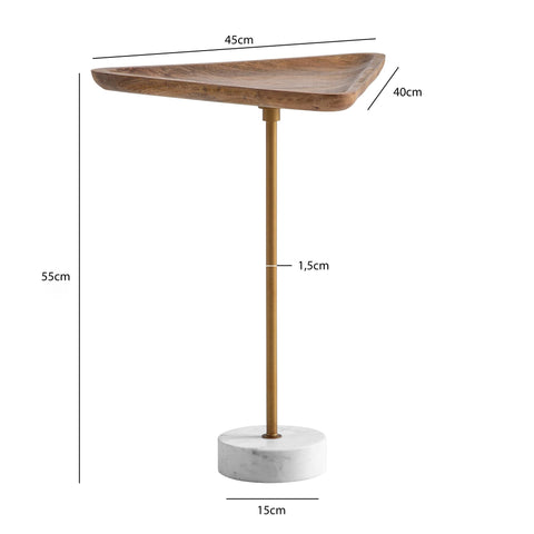 Rootz Triangular Side Table - Modern Side Table - Handcrafted Accent Table - Unique Design - 45cm x 40cm x 55cm