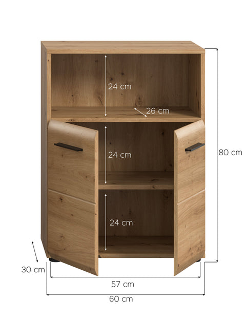 Rootz Wide Standing Cabinet - Storage Unit - Organizer - Easy Assembly - 60x80x30 cm - Brown Finish