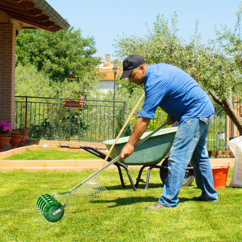 Rootz Lawn Fan Aerifier - Lawn Scarifier - Manual Lawn Ventilator - Deep Soil Ventilation - 45cm Width, Green