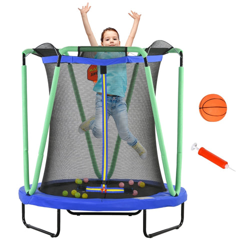 Rootz ZONEKIZ Children's Trampoline with Basketball Hoop - Kids Trampoline - Safety Net - Ultimate Fun - Excellent Stability - Durable Materials - Ø140 x 155H cm - Steel and Plastic