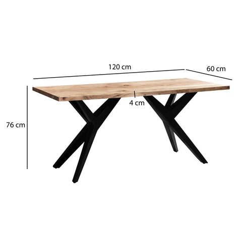 Rootz Modern Loft Dining Table - Handcrafted Rectangular Table - Acacia Wood Table - Unique Design - 120cm x 60cm x 76cm