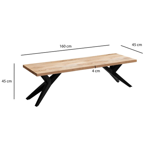 Rootz Massive Dining Bank - Modern Loft Bench - Acacia Wood Seating - Unique Design - 160cm x 45cm x 45cm